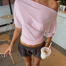 Load image into Gallery viewer, Talenza Summer One Shoulder Tops Fashion Slim Shrink Short Sleeve T-Shirts Sexy Party Y2k Streetwear Solid Pullover Tops Women