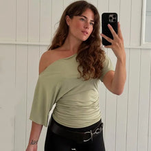 Load image into Gallery viewer, Talenza Summer One Shoulder Tops Fashion Slim Shrink Short Sleeve T-Shirts Sexy Party Y2k Streetwear Solid Pullover Tops Women