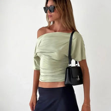 Load image into Gallery viewer, Talenza Summer One Shoulder Tops Fashion Slim Shrink Short Sleeve T-Shirts Sexy Party Y2k Streetwear Solid Pullover Tops Women
