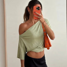 Load image into Gallery viewer, Talenza Summer One Shoulder Tops Fashion Slim Shrink Short Sleeve T-Shirts Sexy Party Y2k Streetwear Solid Pullover Tops Women